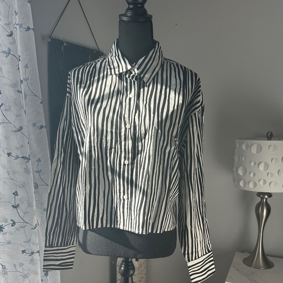 Express Tops - Express Zebra Stripe Button Down Shirt